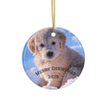 Merry Christmas Puppy Ornament | Ceramic Round Christmas Ornament